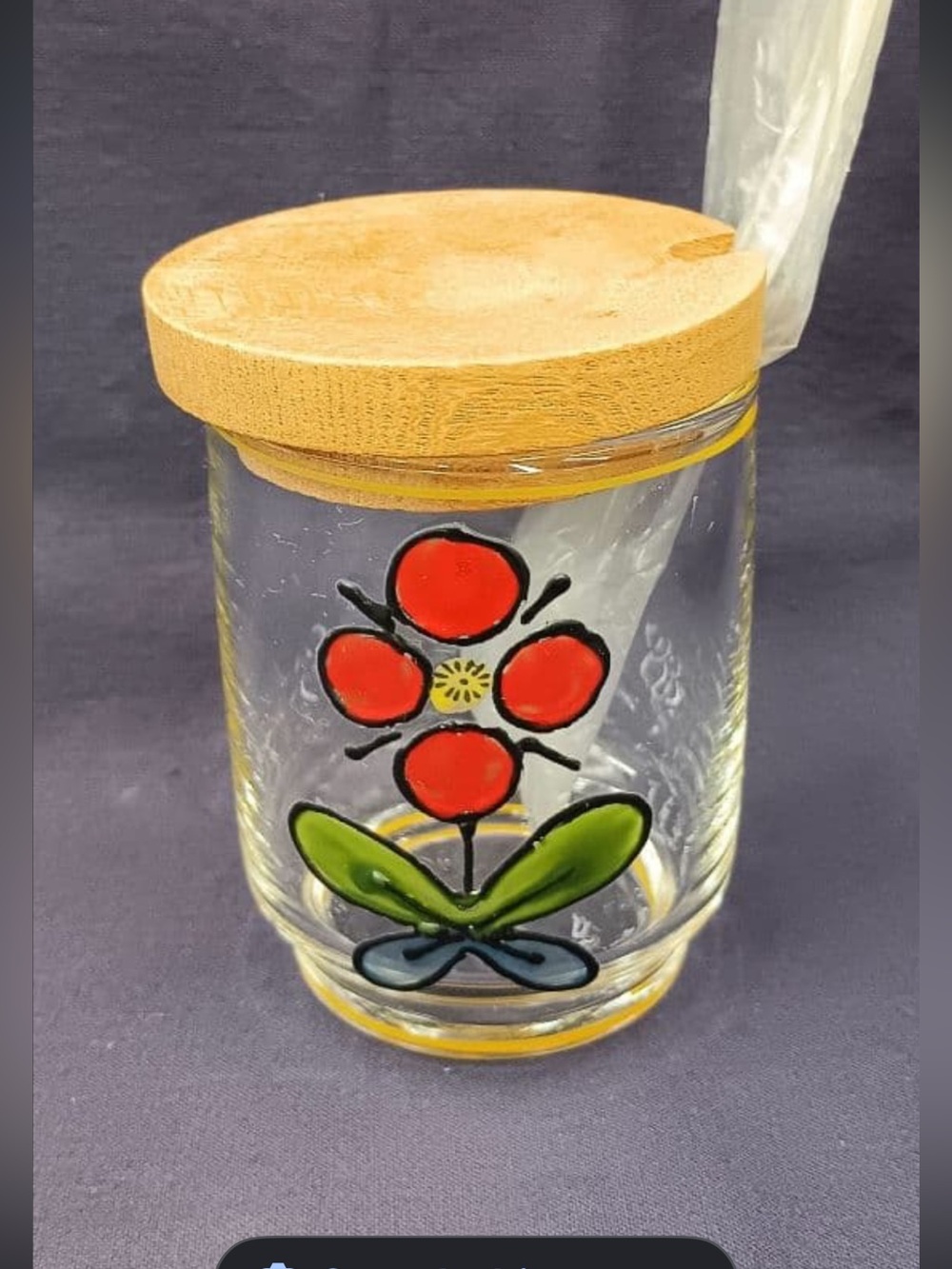 VTG Relish jar Hand-Painted Flower Glass Jar 5” tall
